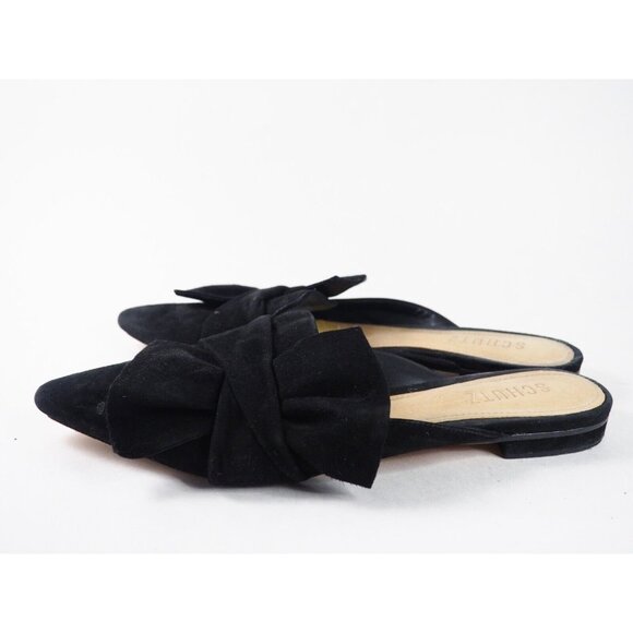 Schutz Black Suede Pointed Toe Bow Slides Flats, Size 7.5 (US) - Picture 3 of 10